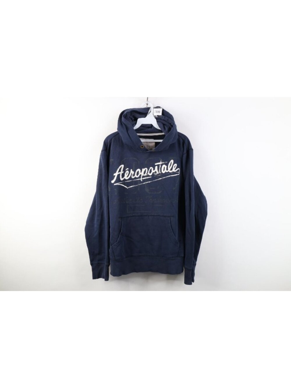 Vintage 90s Y2K Aeropostale Mens Large Spell Out Script Hoodie Sweatshirt Blue